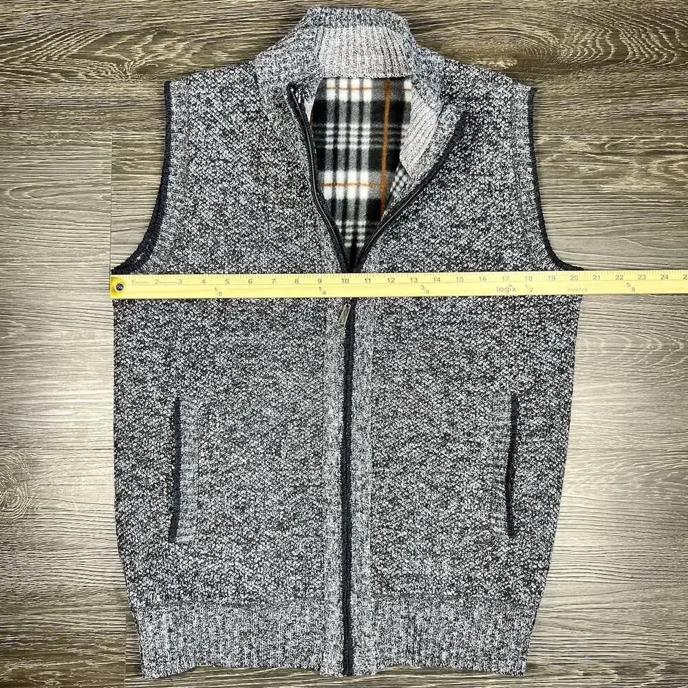 Men's Full‎ Zip Knit Vest Fleece Lined Medium Unbranded Pockets Navy Blue Preppy
